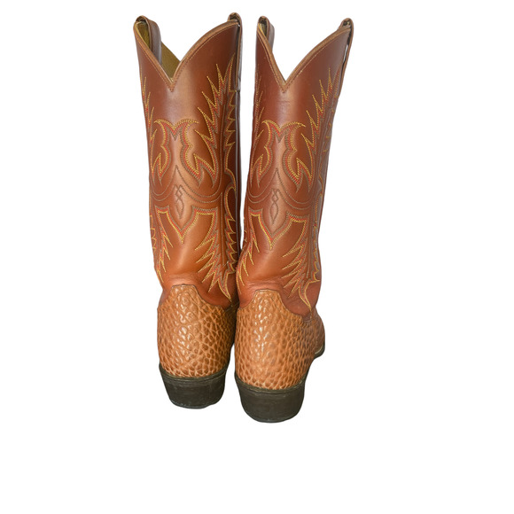 Vintage Tony Lama Men's Brown Bull Hide Almond Toe Cowboy Boot Size 8.5 - Picture 5 of 10